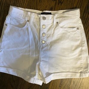 White denim high-waisted shorts